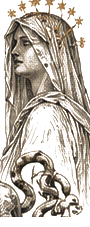 A veiled woman with a serpent, engraved